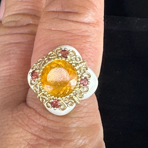 Designer Citrine, Garnet, Porcelain Ring, 14K FP SIZE 6.5 – GORGEOUS - Picture 1 of 13